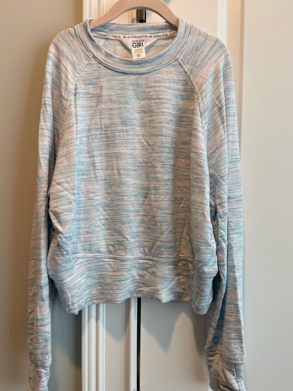 Athleta Girl pastel blue space-dye crewneck sweatshirt
